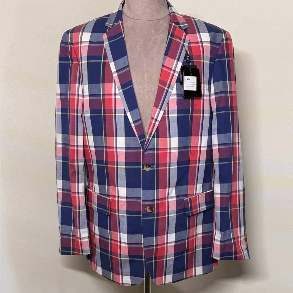 Men's Plaid Blazer - Red, Blue, White
